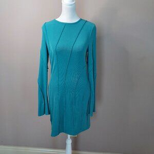 Showpo Teal Anneth Long Sleeve Mini Dress with Contrast Detail Size 6